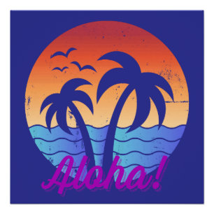 Póster Aloha - Pôr do Sol Tropical Havaiano