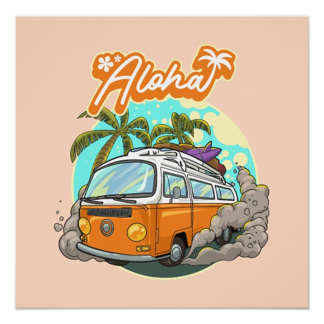 Póster Aloha Retro Surf Van (Frente)