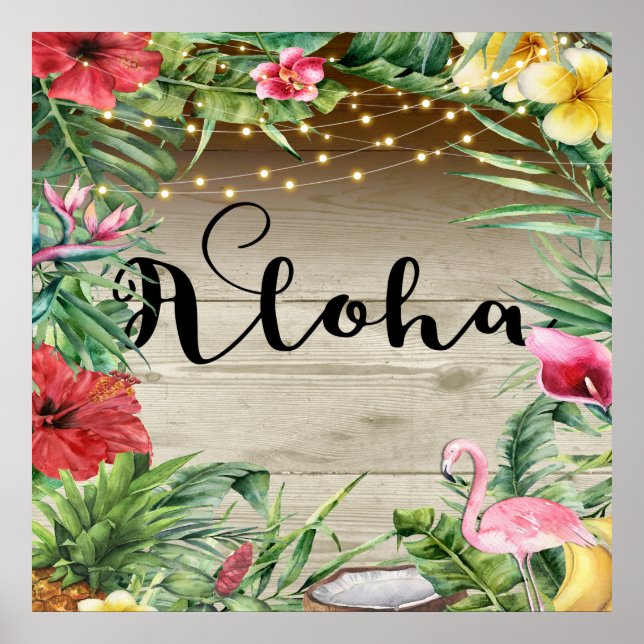 Poster Aloha Tropical Madeira Floral Folhas e Luzes Verão (Frente)