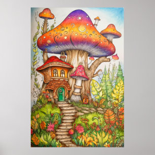 Poster Alojamento Colorido de Cogumelos Cimológicos Criat