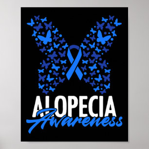Poster Alopecia Consciência Azul Fita Borboleta Alopecia