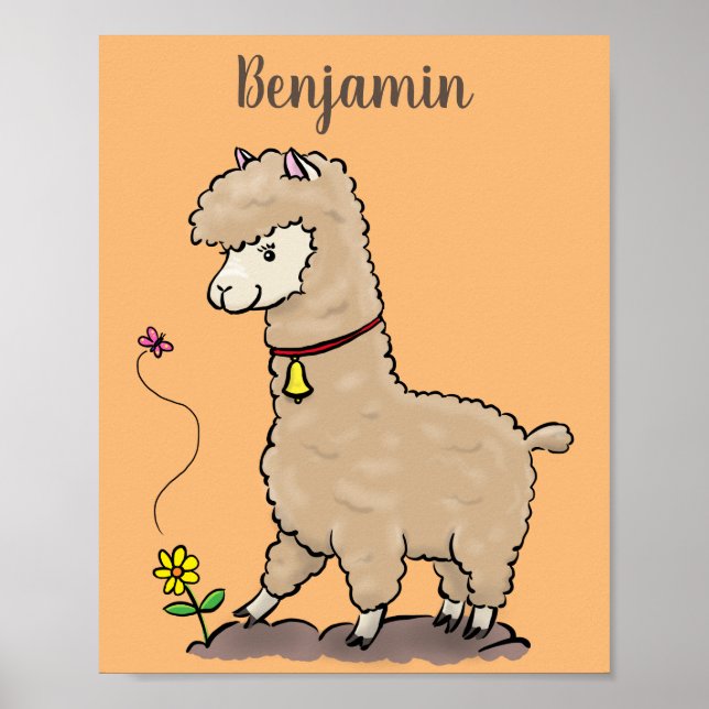 Poster Alpaca feliz e giro com cartoon de borboleta (Frente)