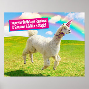 Poster Alpaca Unicorn Sob O Rainbow Sky