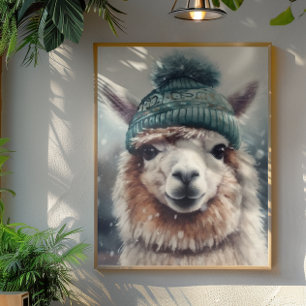 Poster Alpaca vestida com beanie azul