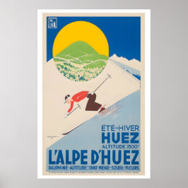Poster Alpe d'Huez França Cartaz de Esqui Vintage