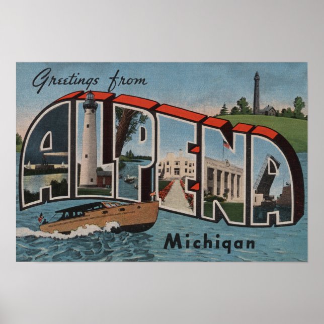 Póster Alpena, Michigan - Cenas com Letras Grandes (Frente)