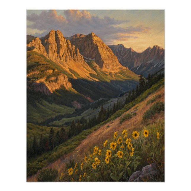 Póster Alpenglow Symphony: Golden Peaks Guarding the Sun- (Frente)