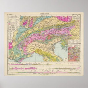 Póster Alpenlander - mapa do atlas dos cumes