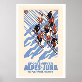 Poster Alpes & Jura Esportes de Inverno Suíça Esqui Antig