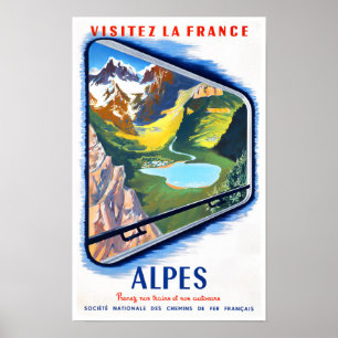 Poster Alpes por comboio viagens vintage