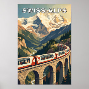 Poster Alpes Suíços Suíça Trem Viagem Vintage