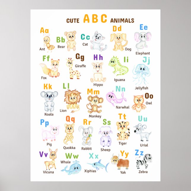 Poster Alphabet Animal ABC Animais de estimação (Frente)