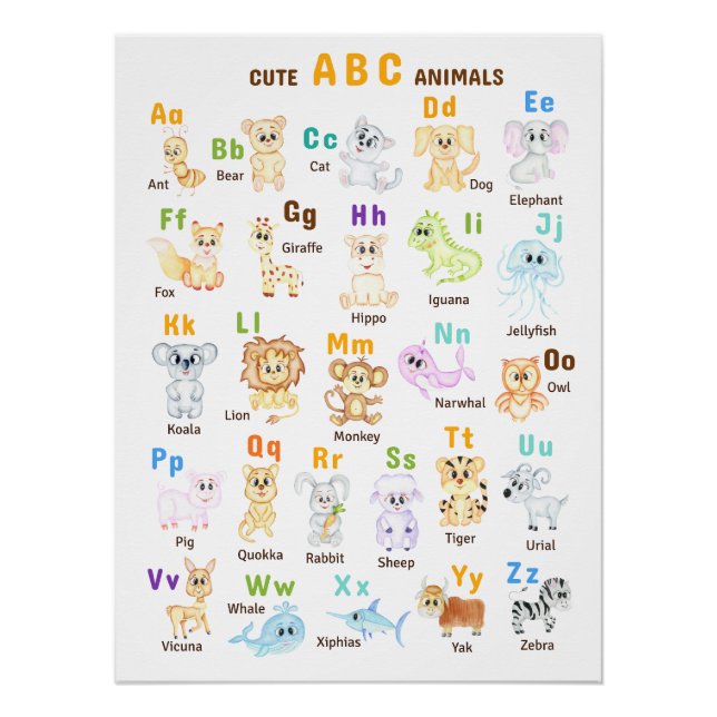 Póster Alphabet Animal ABC Animais de estimação (Frente)