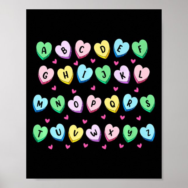 Poster Alphabet Candy Heart Love Valentines Day Teacher  (Frente)