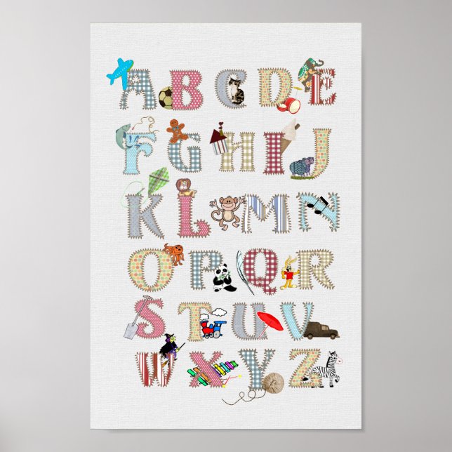 Póster Alphabet Nursery Art Cute Picture Tecido (Frente)