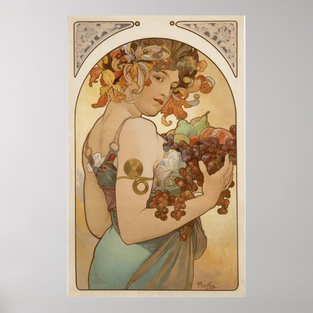 Póster Alphons Mucha Lady Com Fruta (Frente)