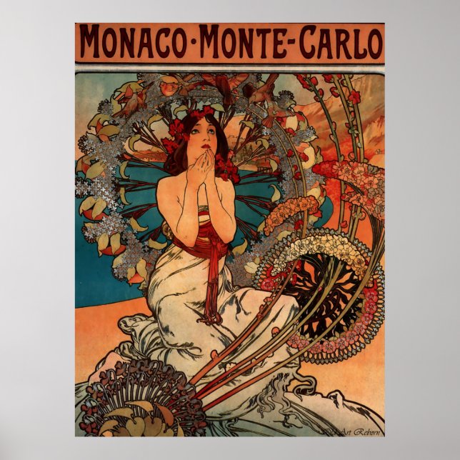 Póster Alphons Mucha Mônaco Monte Carlo (Frente)