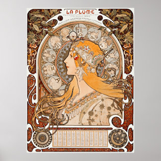 Poster Alphonse Maria Mucha's Zodiaque ou La Plume