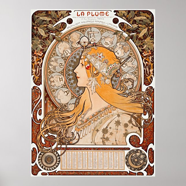 Poster Alphonse Maria Mucha's Zodiaque ou La Plume (Frente)