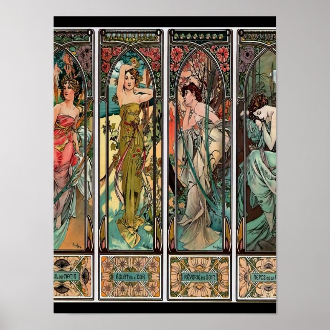Poster Alphonse Mucha art, art nouveau, vintage, females, (Frente)