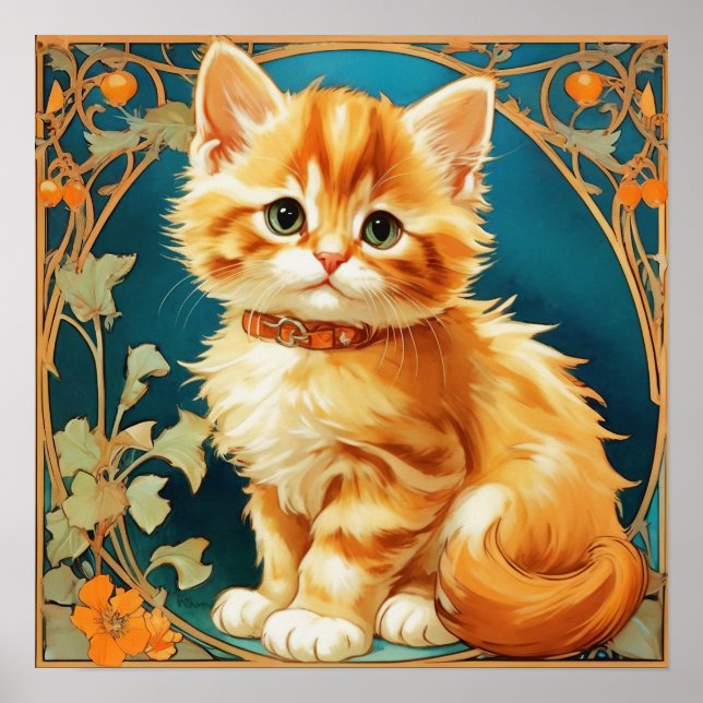 Poster Alphonse Mucha Art Nouveau Cat (Frente)