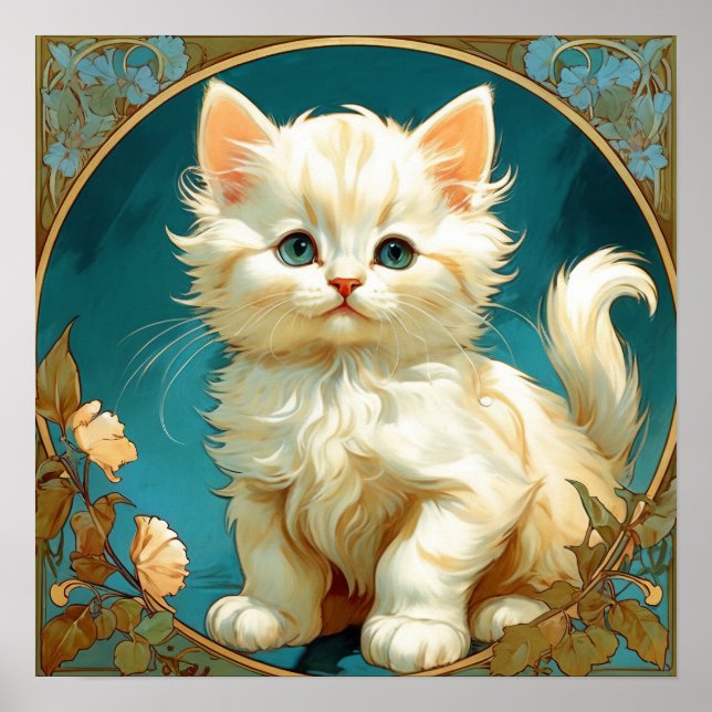 Poster Alphonse Mucha Art Nouveau White Cat (Frente)