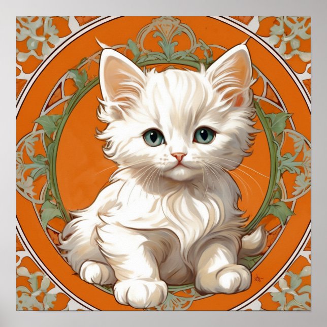 Poster Alphonse Mucha Art Nouveau White Kitten (Frente)