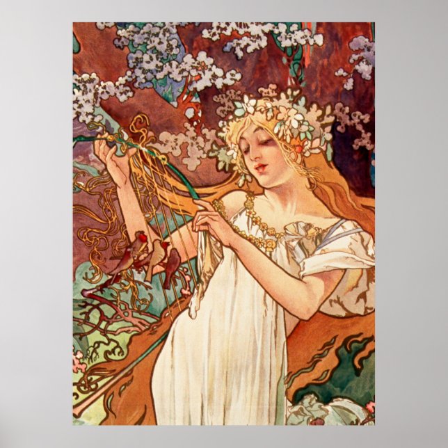 Poster Alphonse Mucha, As Estações (1896) Primavera (Frente)
