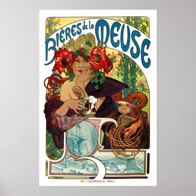 Póster Alphonse Mucha Bieres De La Meuse (Frente)