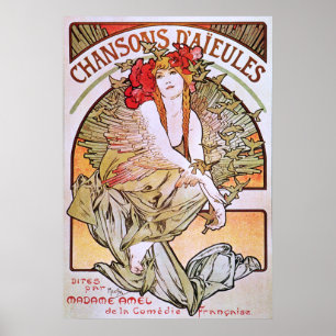 Poster Alphonse Mucha. Chansons D 'Aieules, c.1898