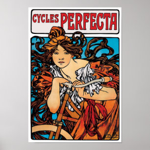 Póster Alphonse Mucha - Cycles Perfecta Arte Novo Retrô