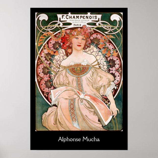 Poster Alphonse Mucha F. Champenois em preto (Frente)