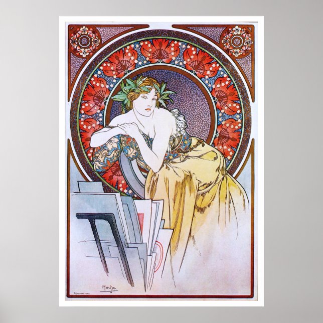 Poster Alphonse Mucha. Femme Au Carton A Dessins (Frente)