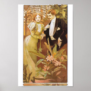 Poster Alphonse Mucha Flirt Vintage Art Nouveau Romântico