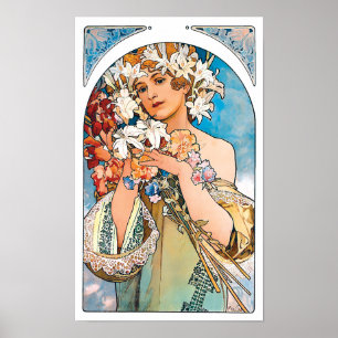 Póster Alphonse Mucha - flor - arte retro Nouveau