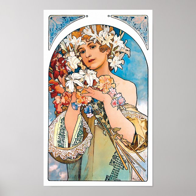 Póster Alphonse Mucha - Flor - Arte Retroativa Nouveau (Frente)