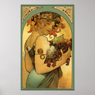 Póster Alphonse Mucha Fruta Pintura sem limite