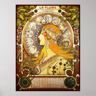 Póster Alphonse Mucha La Plume