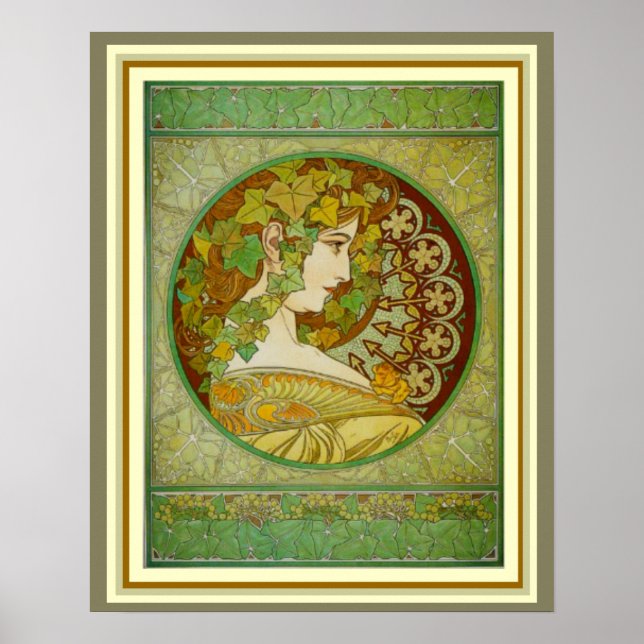 Poster Alphonse Mucha Laurel deixa 16 x 20 (Frente)