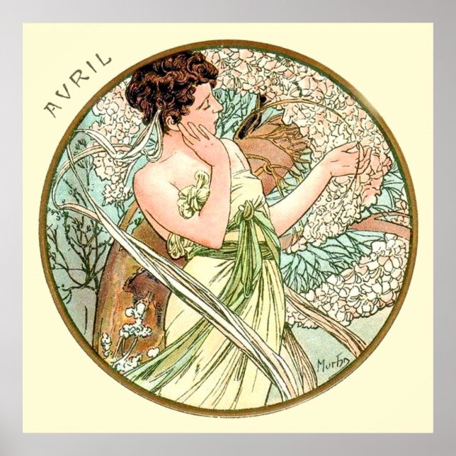 Poster Alphonse Mucha Mês De Abril (Frente)
