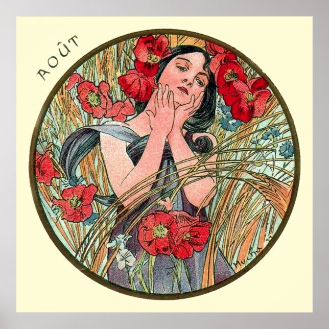 Póster Alphonse Mucha Mês De Agosto (Frente)