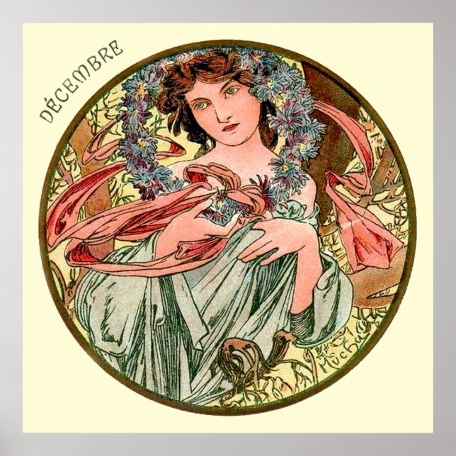 Póster Alphonse Mucha Mês De Dezembro (Frente)