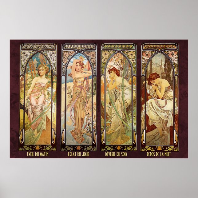 Poster Alphonse Mucha, O Momento do Dia (Frente)