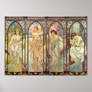 Poster Alphonse Mucha - Os tempos do dia