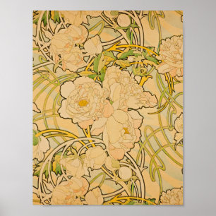 Poster Alphonse Mucha - peônias