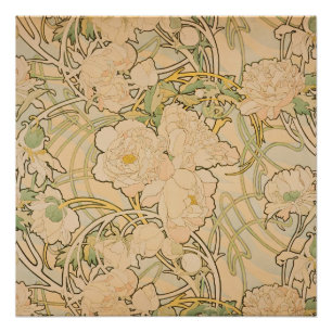 Póster Alphonse Mucha - Peonies