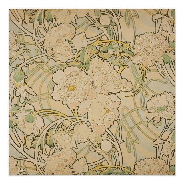 Póster Alphonse Mucha - Peonies (Frente)