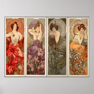 Poster Alphonse Mucha, Quatro Pedras De Precioso