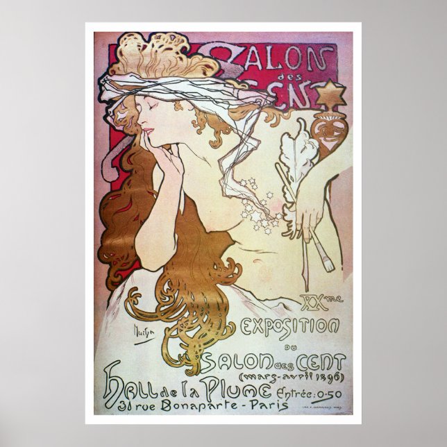 Poster Alphonse Mucha. Salon Des Cent, 1896 (Frente)