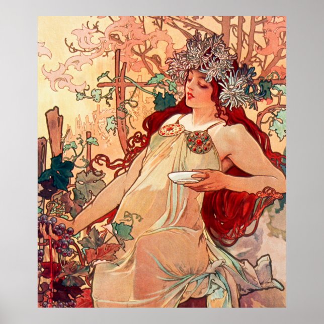 Poster Alphonse Mucha, The Seasons, Autumn (1896)  (Frente)